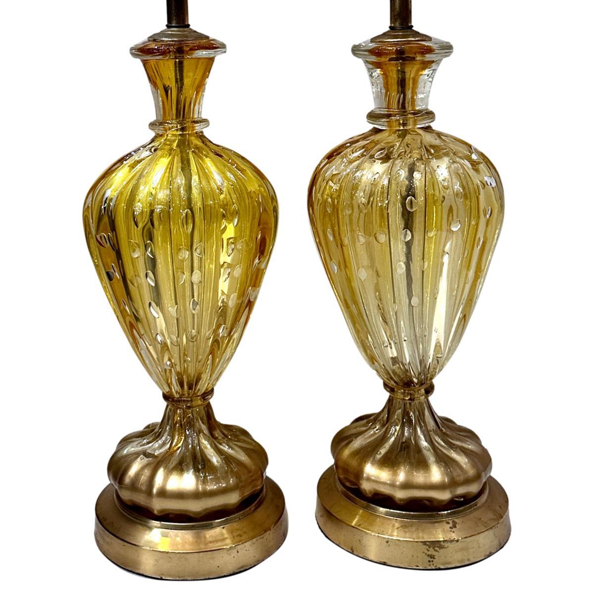 Blown Glass Gold and Yellow Murano Glass Table Lamps For Sale
