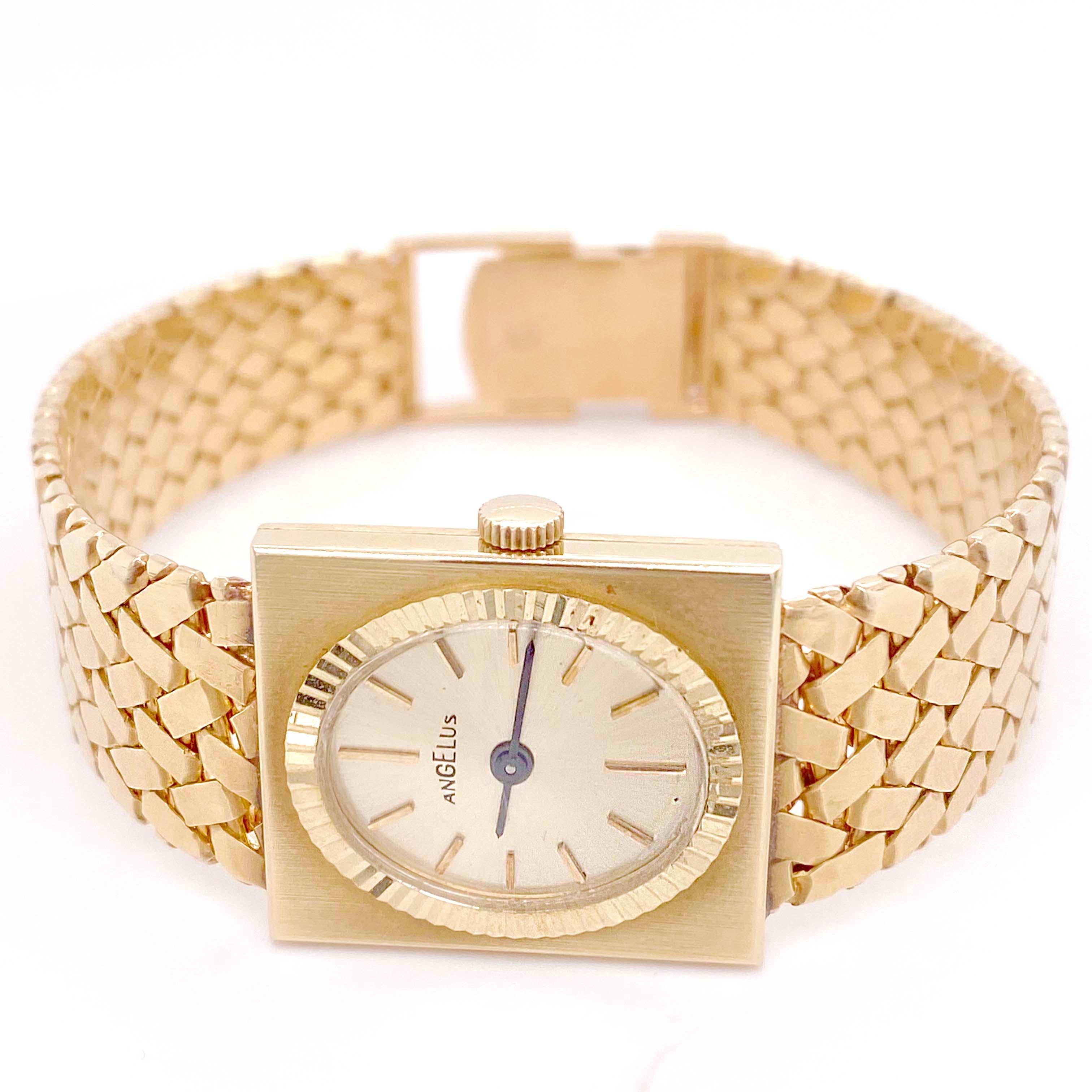 Rare 14 karat gold Angelus Watch. Angelus is made in Switzerland and has a long history of making Swiss timepieces. Born in the heart of the Swiss watchmaking center, La Chaux-de-Fonds, who makes Angelus watches has more than 100 year history.