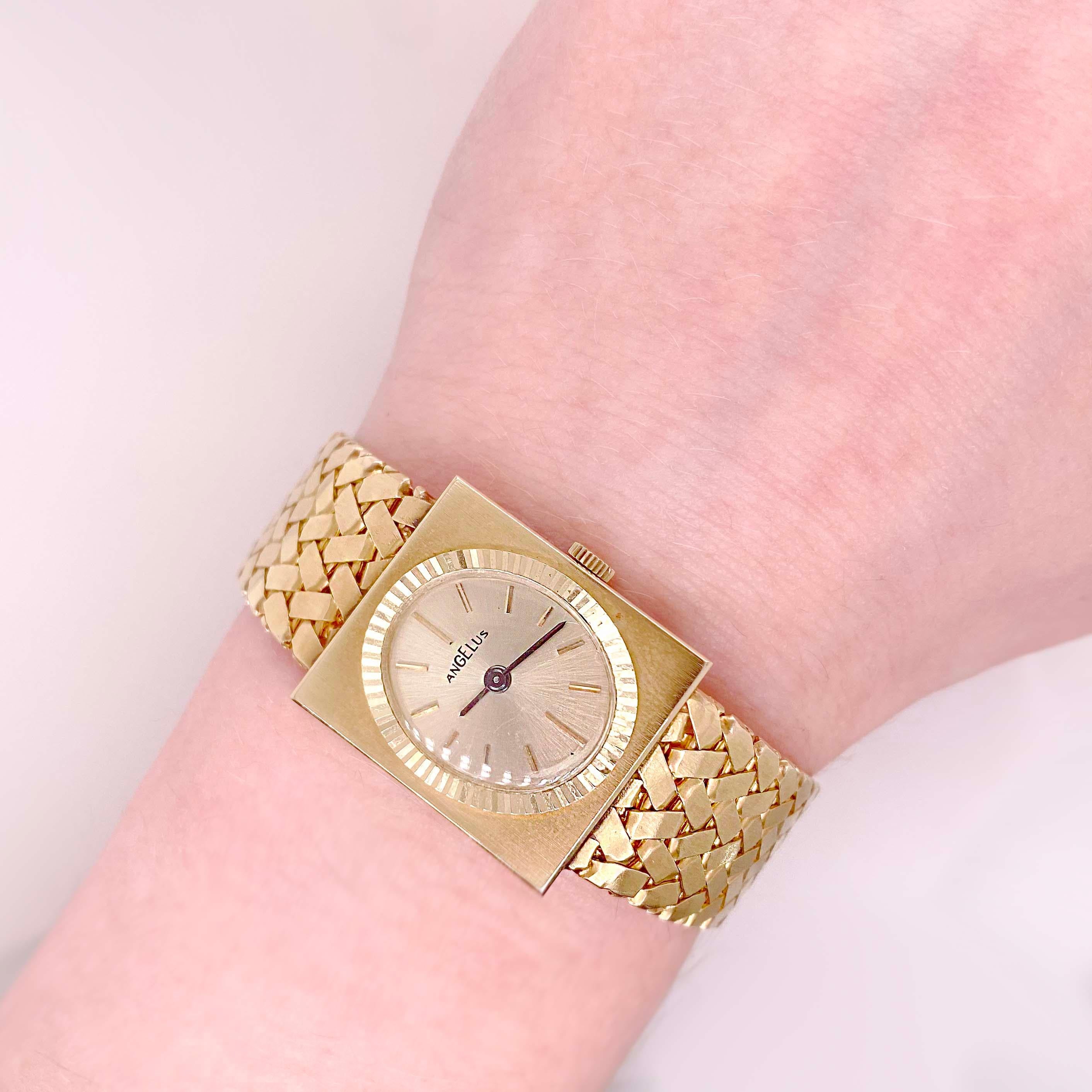 Contemporary Gold Angelus Watch, Rare 14 K Gold Ladies Dress Watch circa 1970 Ex. Condition