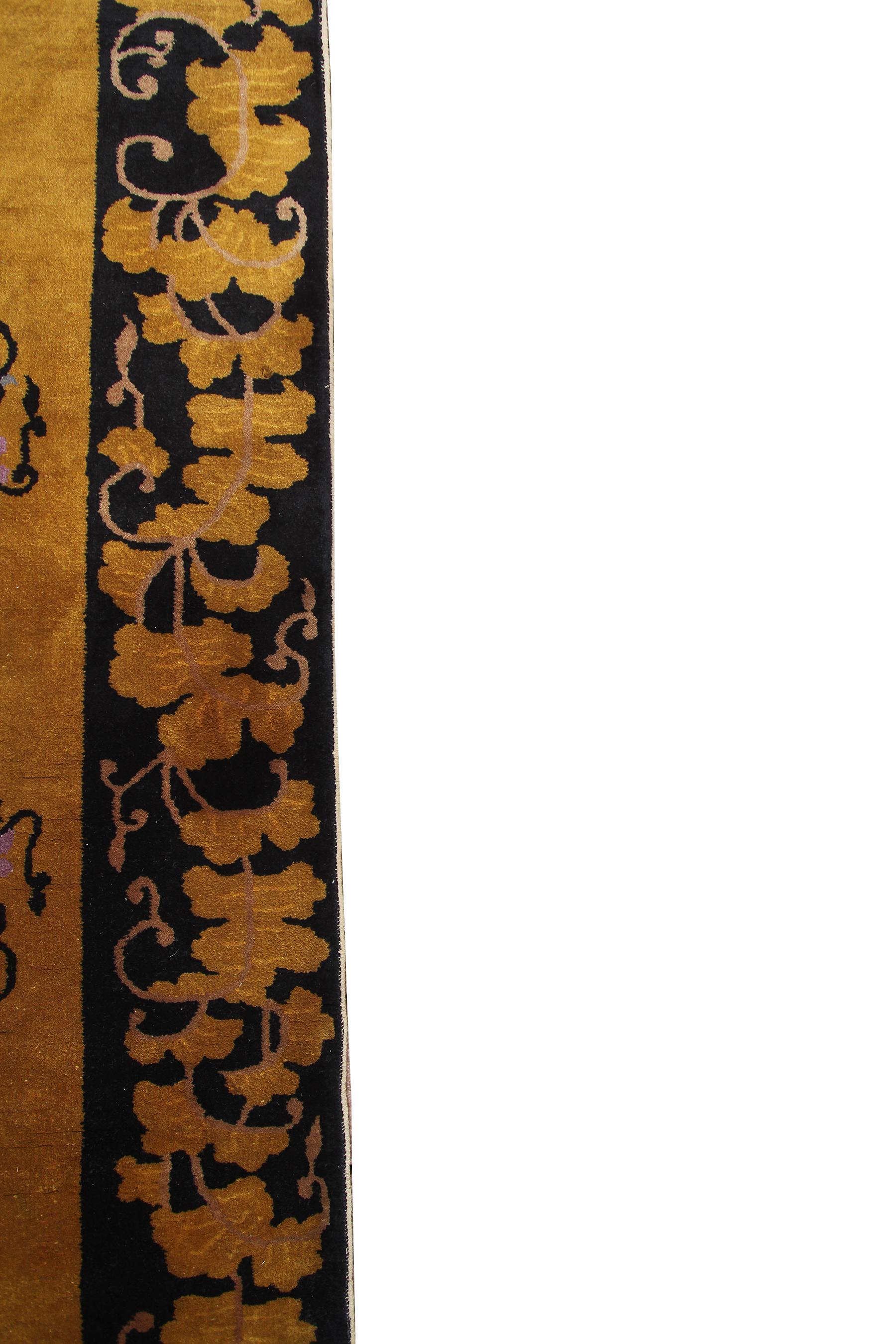 Antiker, goldener, antiker, chinesischer Art-Déco-Teppich Walter Nichols, Schwarz, 4x7 122x203cm im Angebot 3