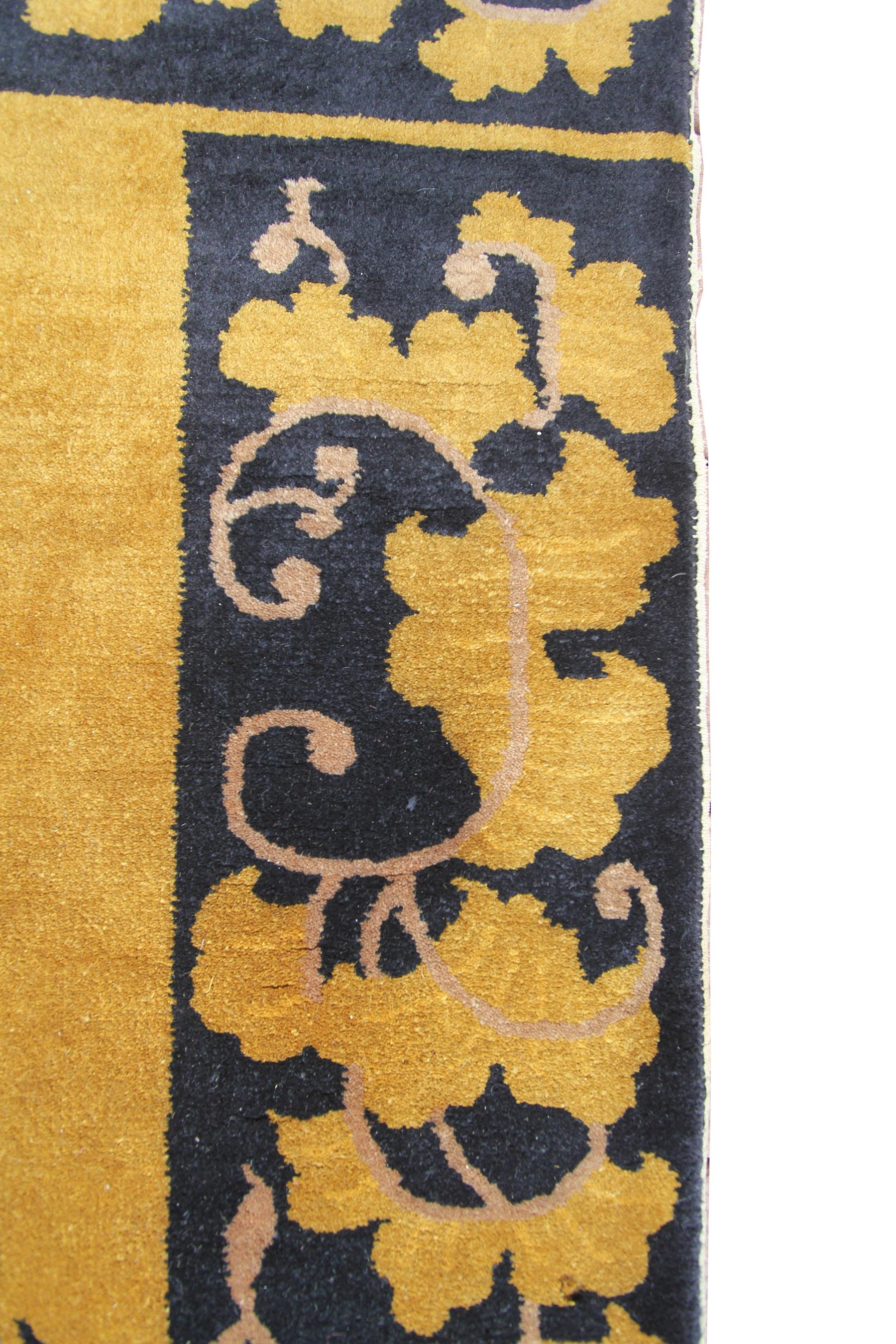 Antiker, goldener, antiker, chinesischer Art-Déco-Teppich Walter Nichols, Schwarz, 4x7 122x203cm im Angebot 6