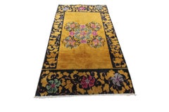 4x7 Gold Antique Art Deco Rug Antique Chinese Rug Walter Nichols Black 122x203cm