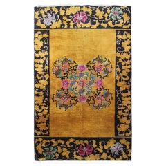 4x7 Gold Antique Art Deco Rug Antique Chinese Rug Walter Nichols Black 122x203cm