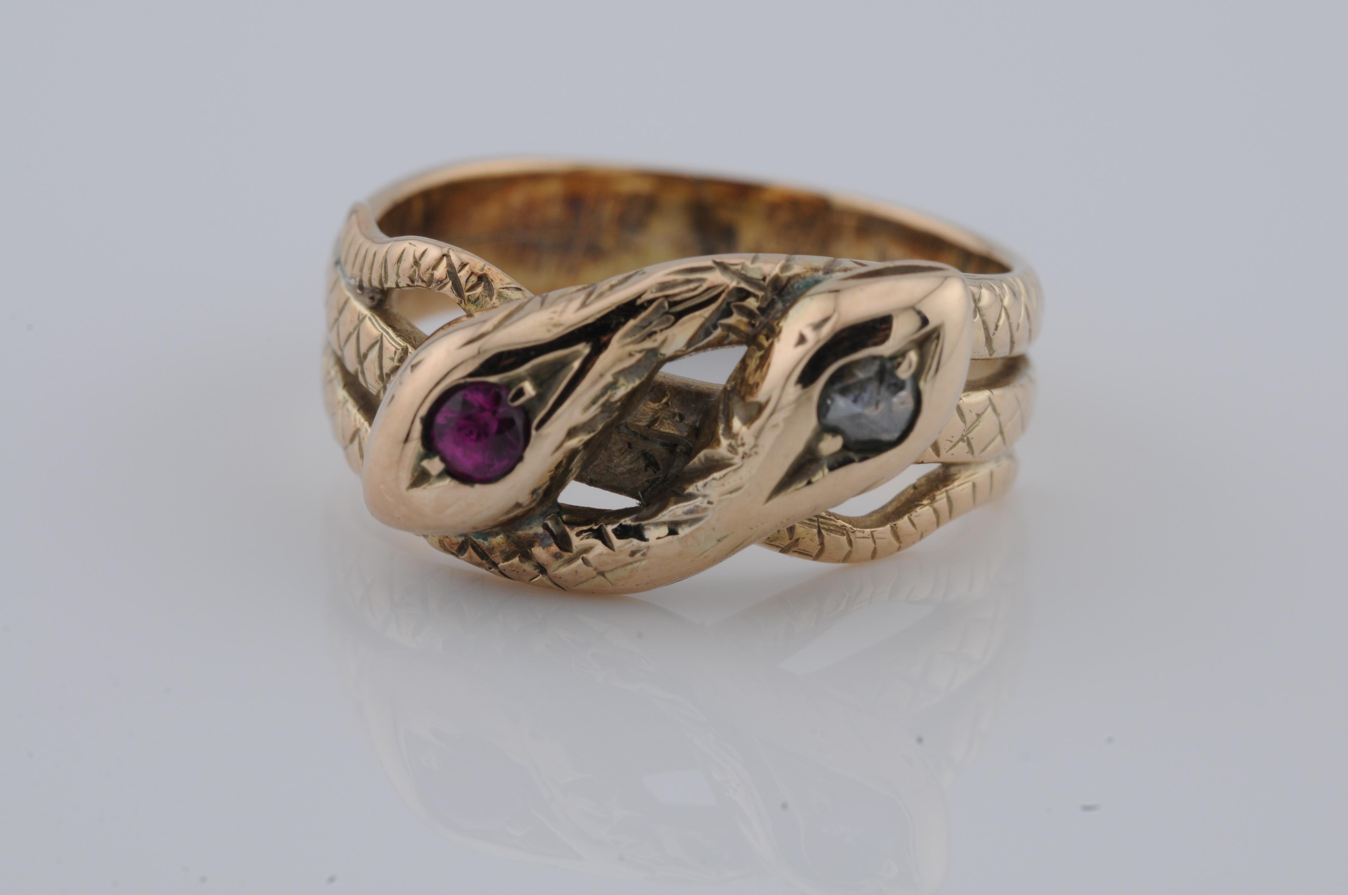 Bague serpent Art nouveau en or antique en vente 2