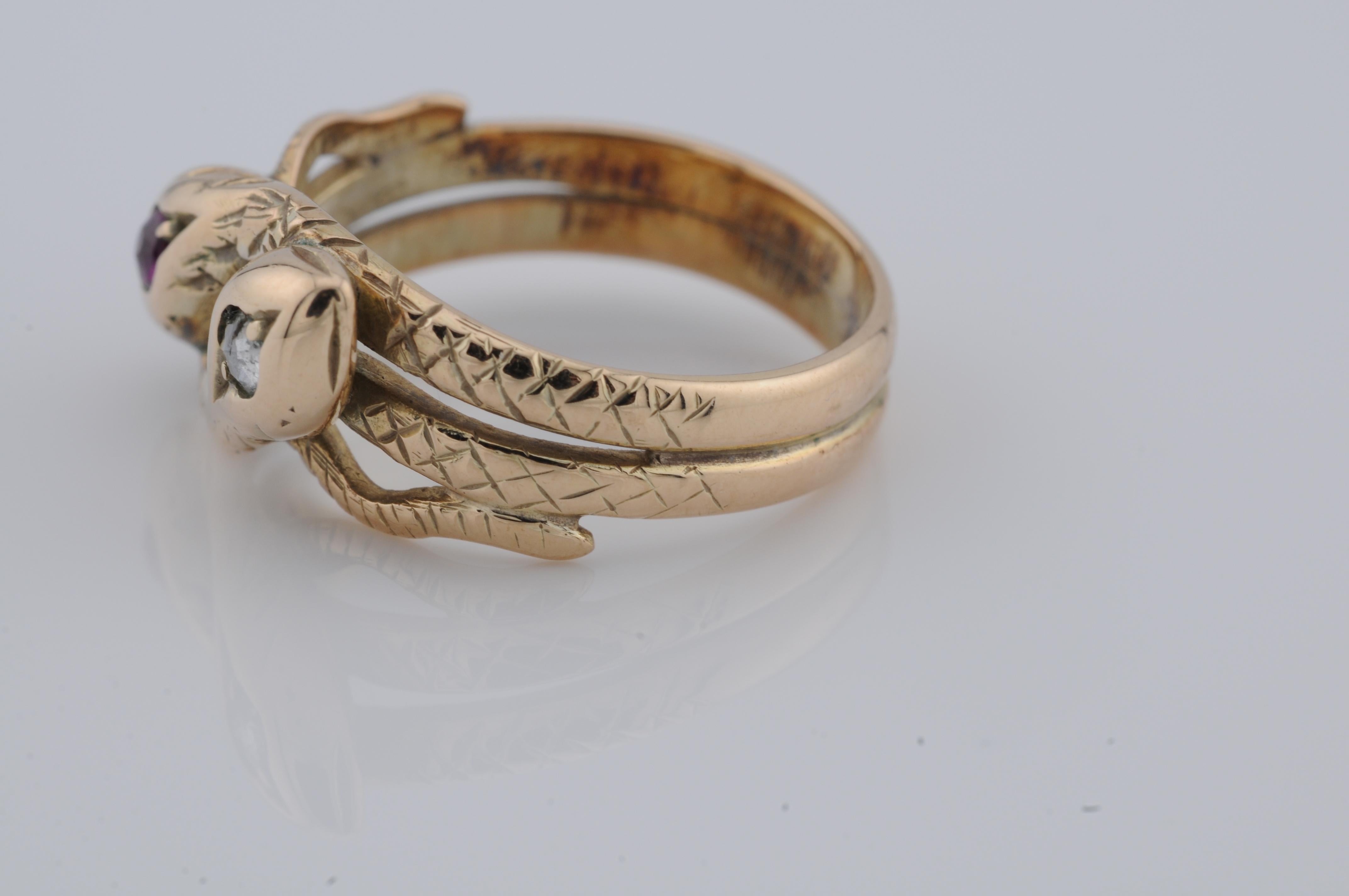 Bague serpent Art nouveau en or antique en vente 3