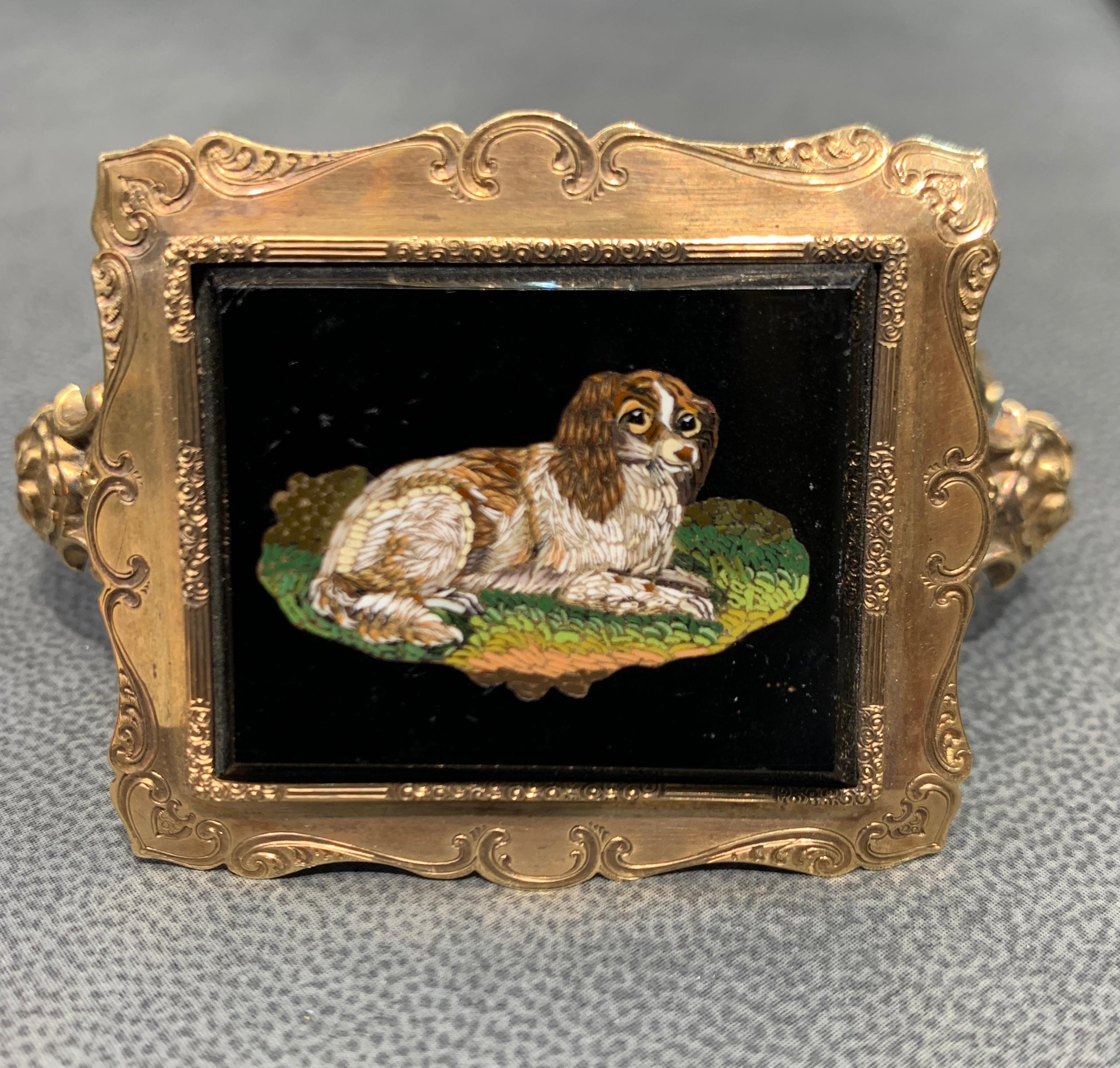 Gold Antique Dog Micro Mosaic Bangle Circa 1900
Approx 2.5