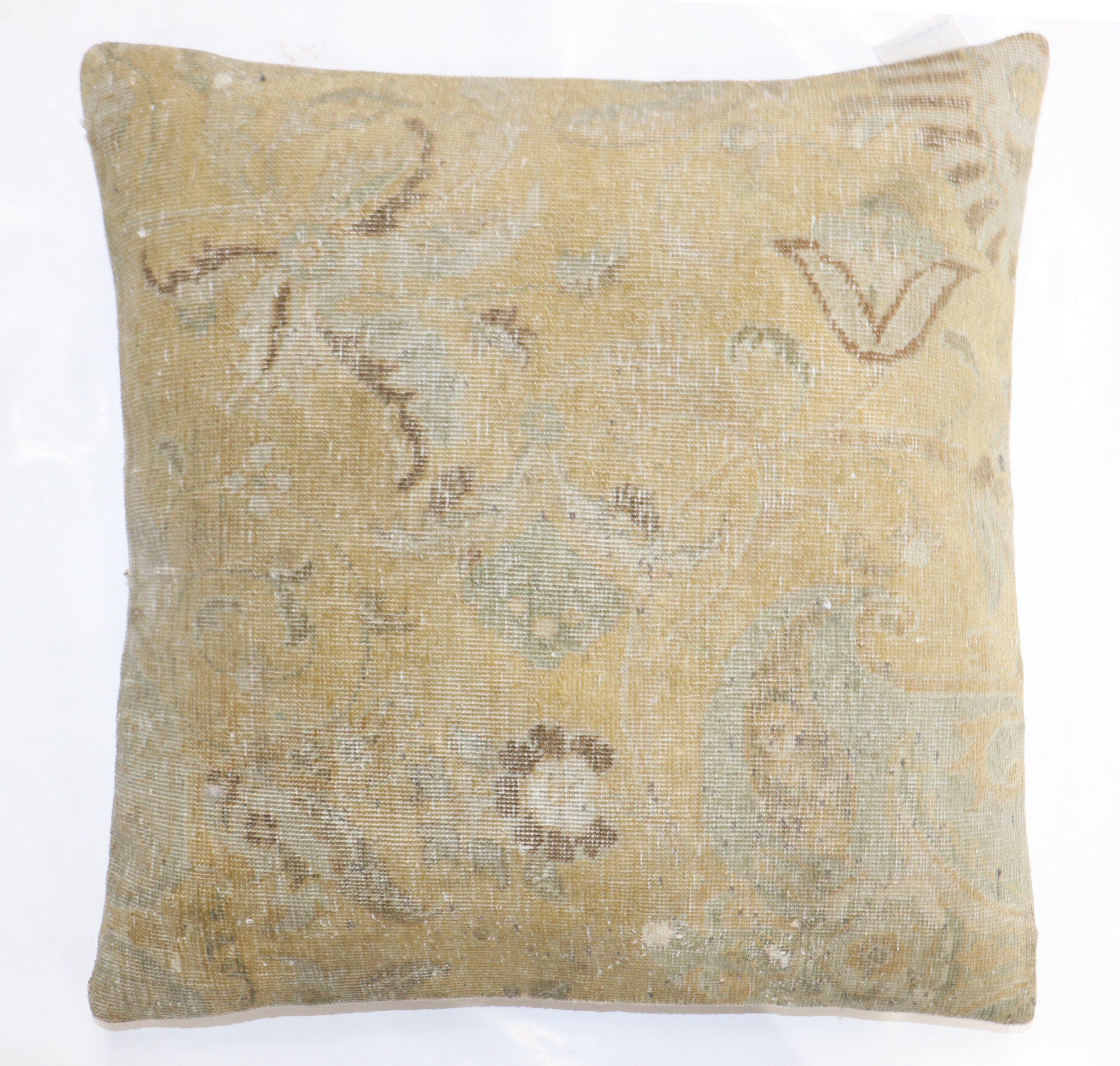 Large square size pillow made from a finely woven gold color persian tabriz rug.

Measures: 23'' x 23''.