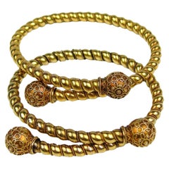 Gold Antique Victorian Wrap Bracelets 1882 Fourth of July - Pair 