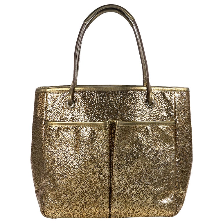 Gold Anya Hindmarch Textured Tote Bag For Sale at 1stDibs