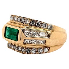 Anello in oro Art Deco da 2 carati Smeraldo verde naturale e diamante da cocktail Circa 1960