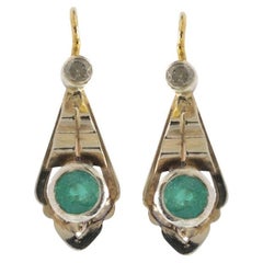 Gold Art Deco earrings with emeralds and diamonds, Hungary, 1930s.