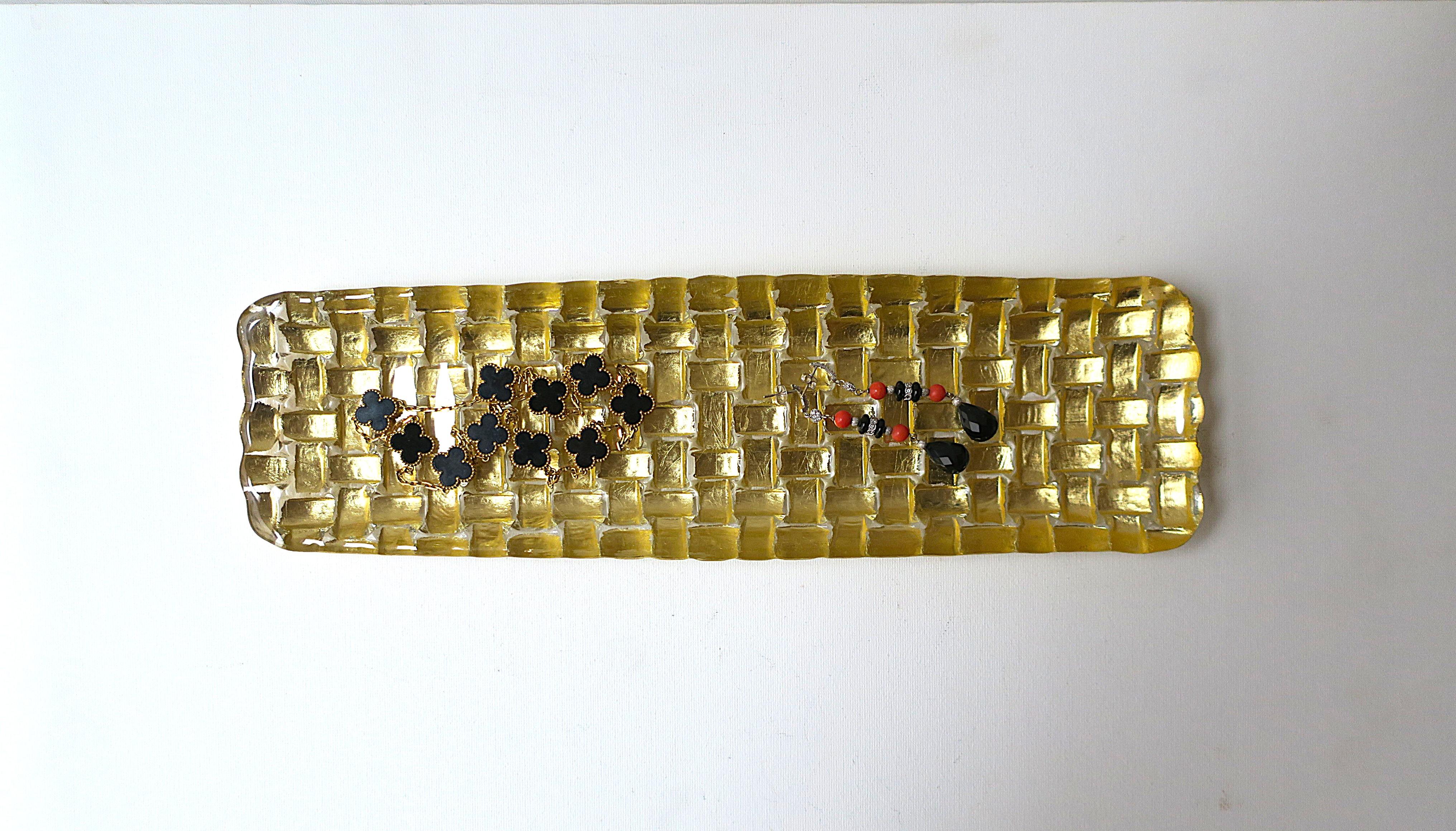 Gold-Kunstglas-Tablett (Türkisch) im Angebot