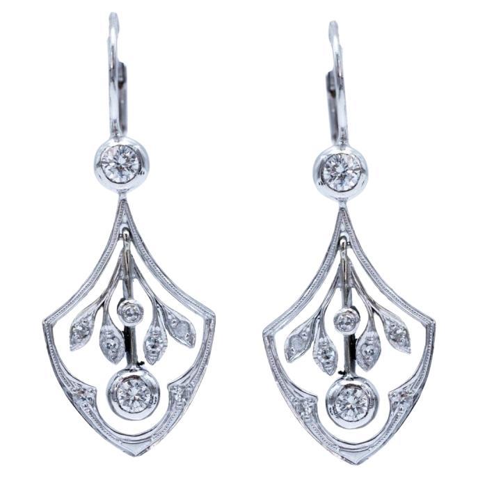 Boucles d'oreilles Art nouveau en or avec diamants, Autriche-Hongrie, années 1930