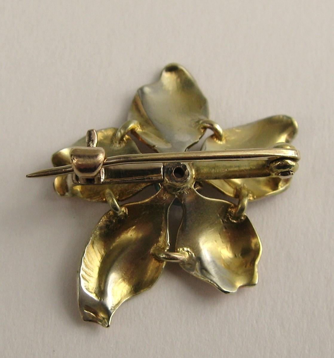Women's Gold Art Nouveau Enamel Pansy and Opal Brooch Pin
