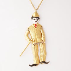 Gold Articulated Charlie Chaplin Pendant Necklace, 1970s