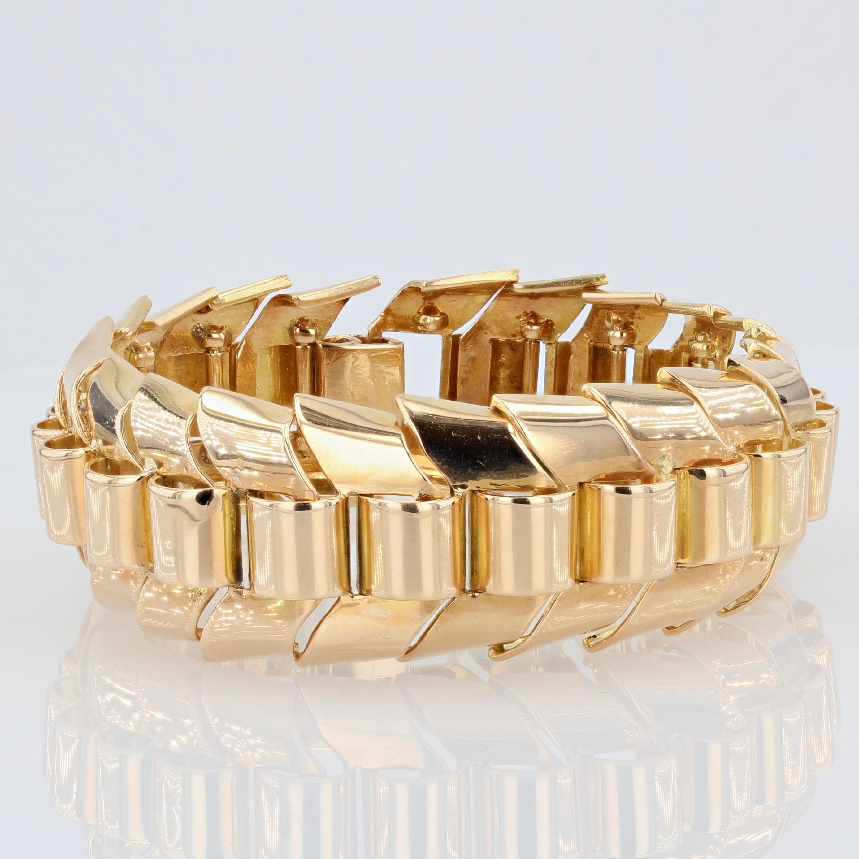 Women's Gold Articulated Tank Bracelet with Ears of Wheat Links For Sale