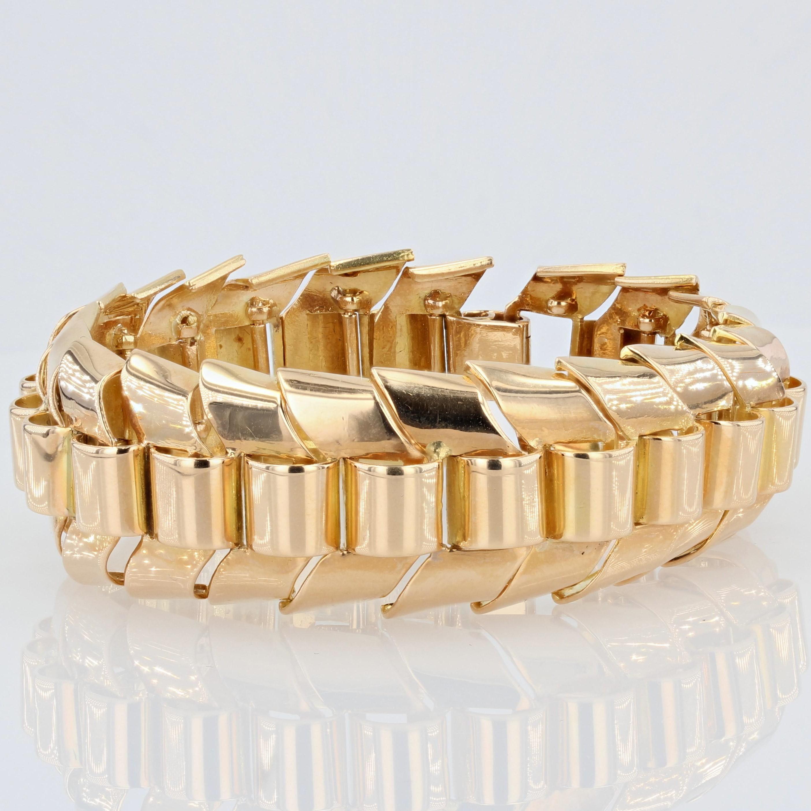 Gold Articulated Tank Bracelet with Ears of Wheat Links 4