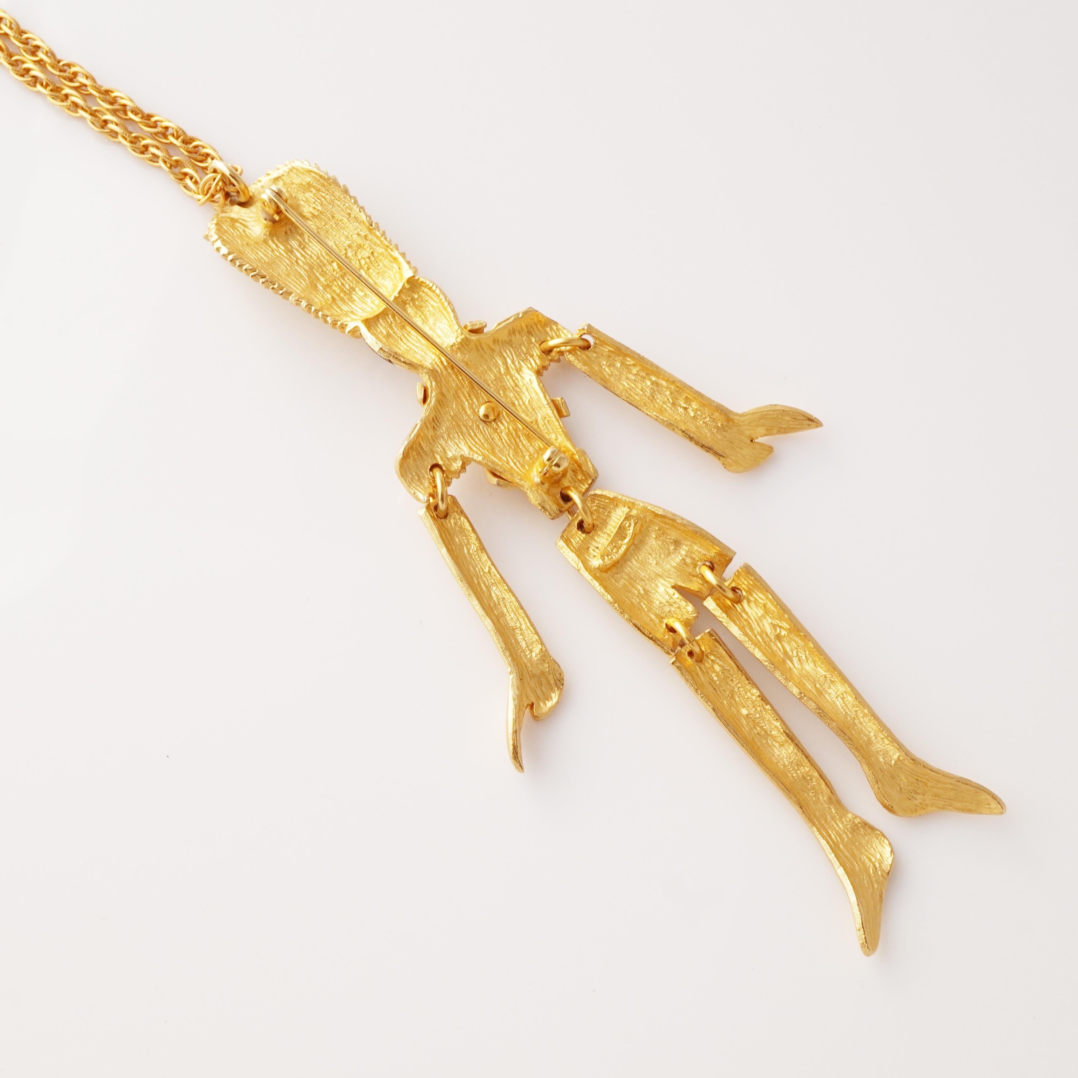 Modern Gold Articulated Toy Soldier Pendant Necklace By Polcini, 1970s