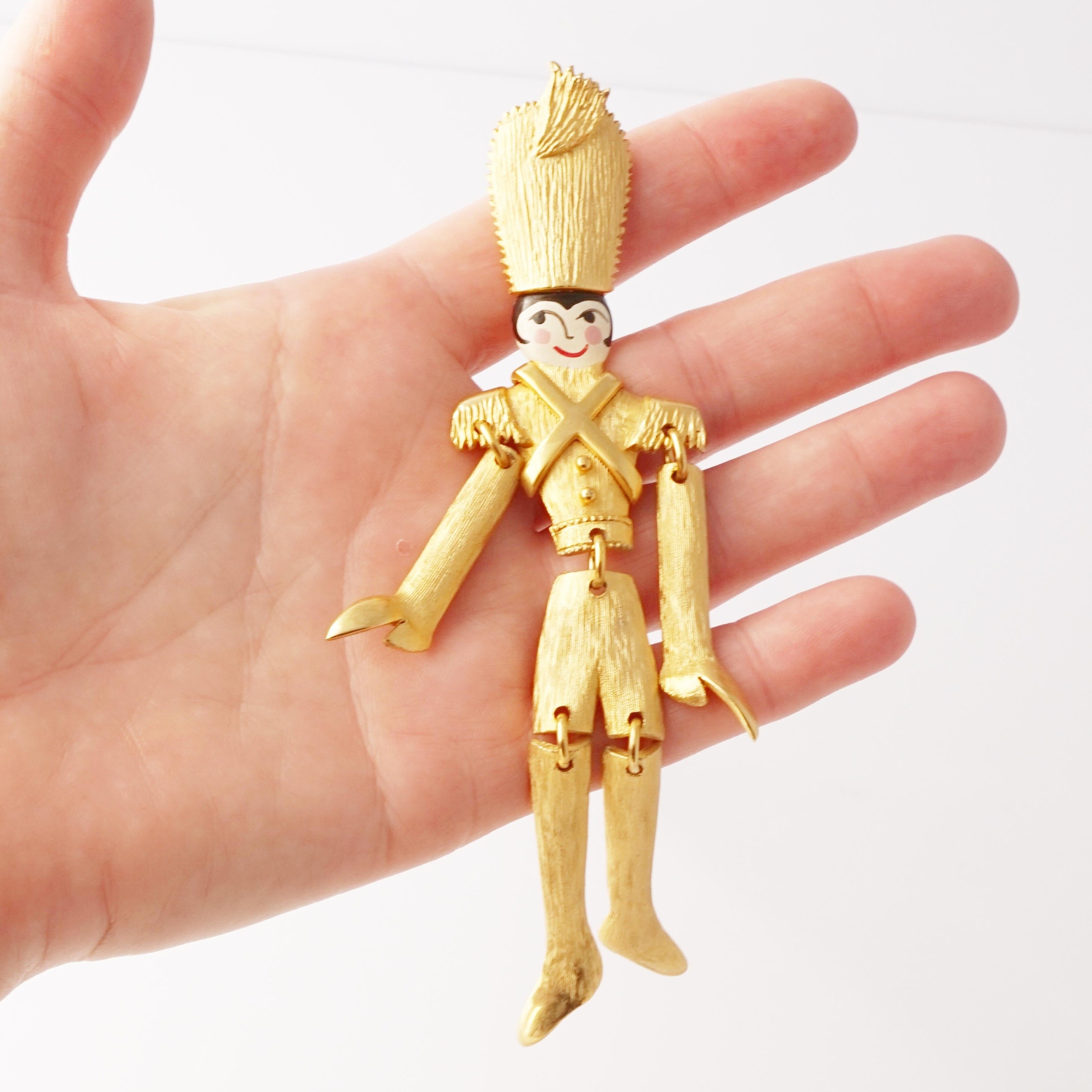 Women's Gold Articulated Toy Soldier Pendant Necklace By Polcini, 1970s