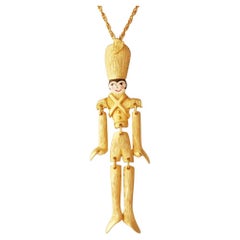 Gold Articulated Toy Soldier Pendant Necklace By Polcini, 1970s