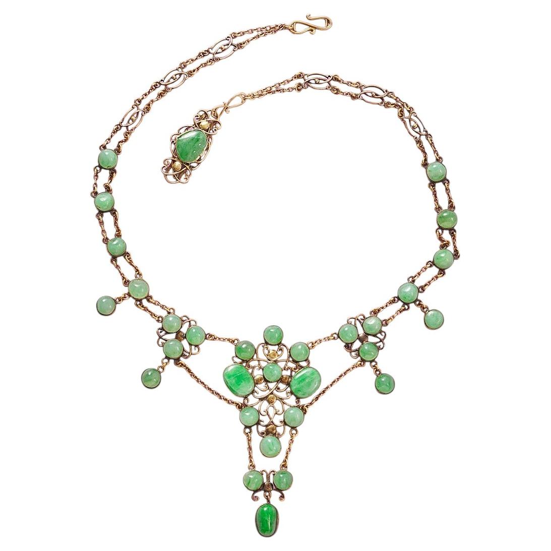 gold arts & crafts necklace with jade