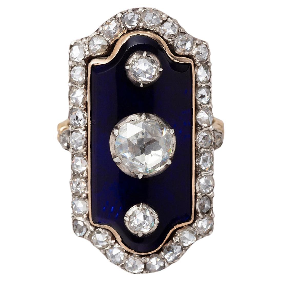 Goldring „Au Firmament“ aus Gold mit blauem Glas und Diamanten