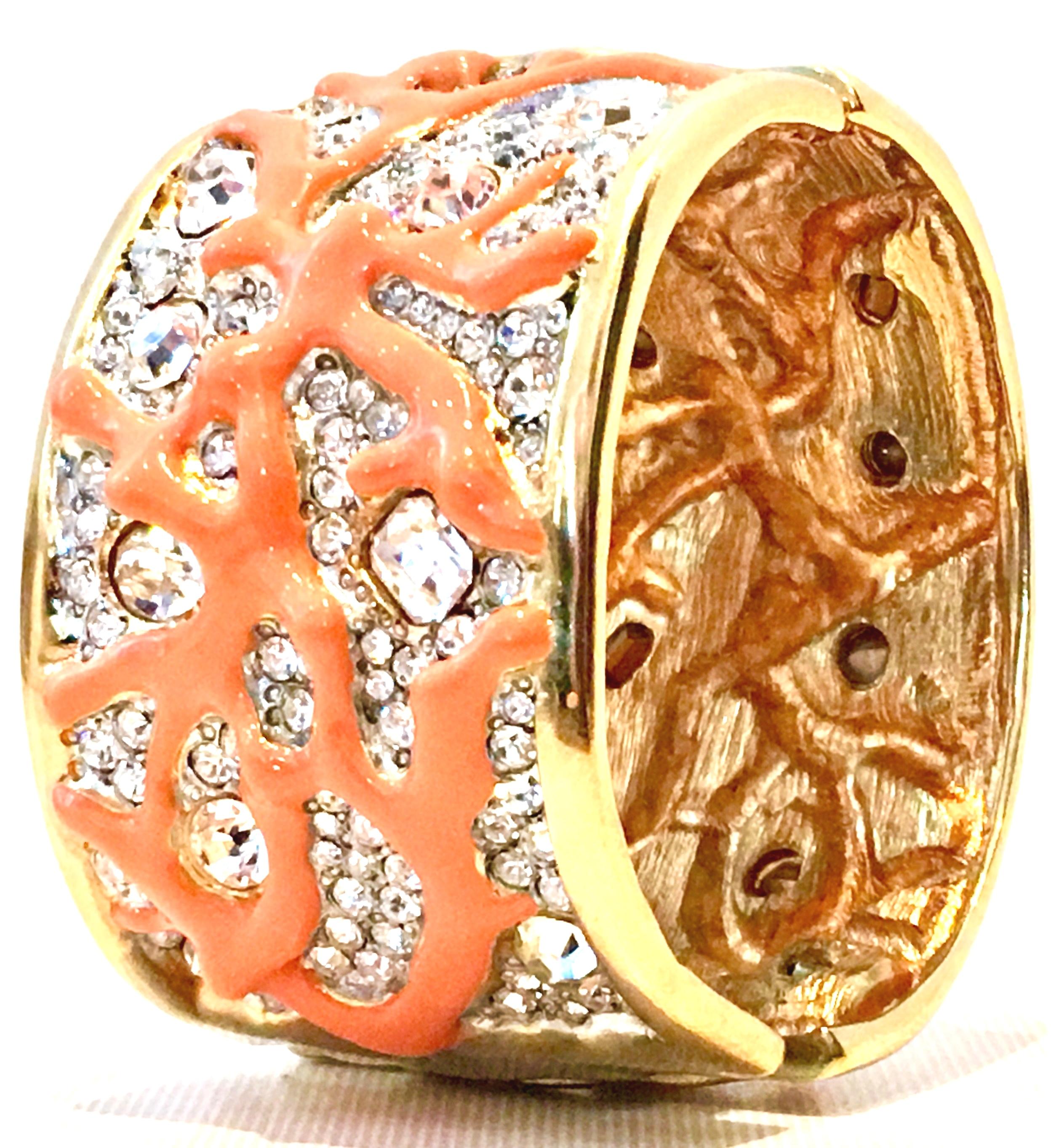 Gold Austrian Crystal & Enamal Coral Branch Cuff Bracelet By, Kenneth Jay Lane In Good Condition For Sale In West Palm Beach, FL
