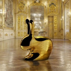 Gold Baby Rabbit Chair with Metallic Finish by Stefano Giovannoni, Made in Italy