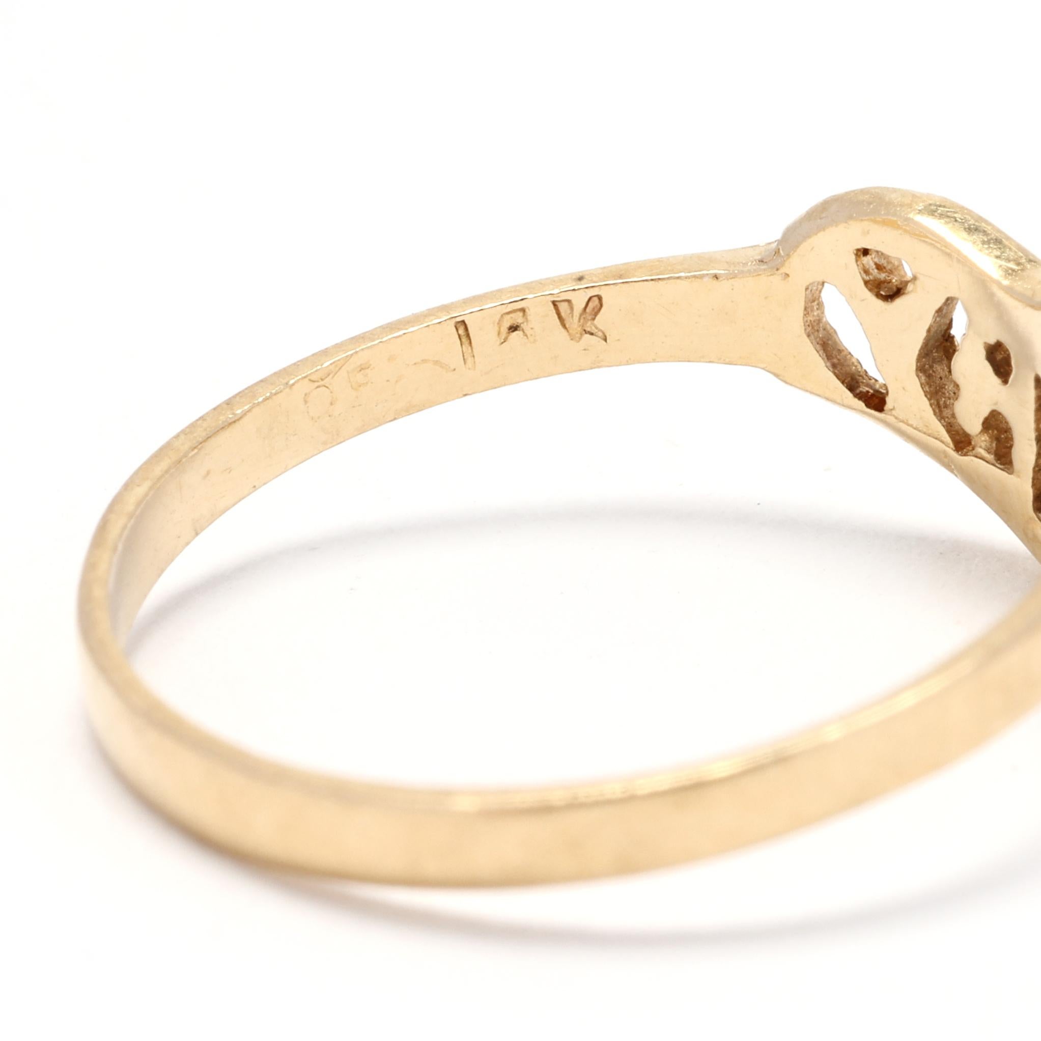 Women's or Men's Gold Baby Script Ring, 14k Yellow Gold, Ring Size 3.75, Pinky Ring