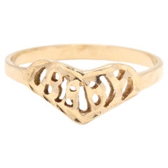 Retro Gold Baby Script Ring, 14k Yellow Gold, Ring Size 3.75, Pinky Ring