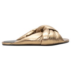 Gold Balenciaga Metallic Leder Puffy Knotted Slide Sandalen Größe 37
