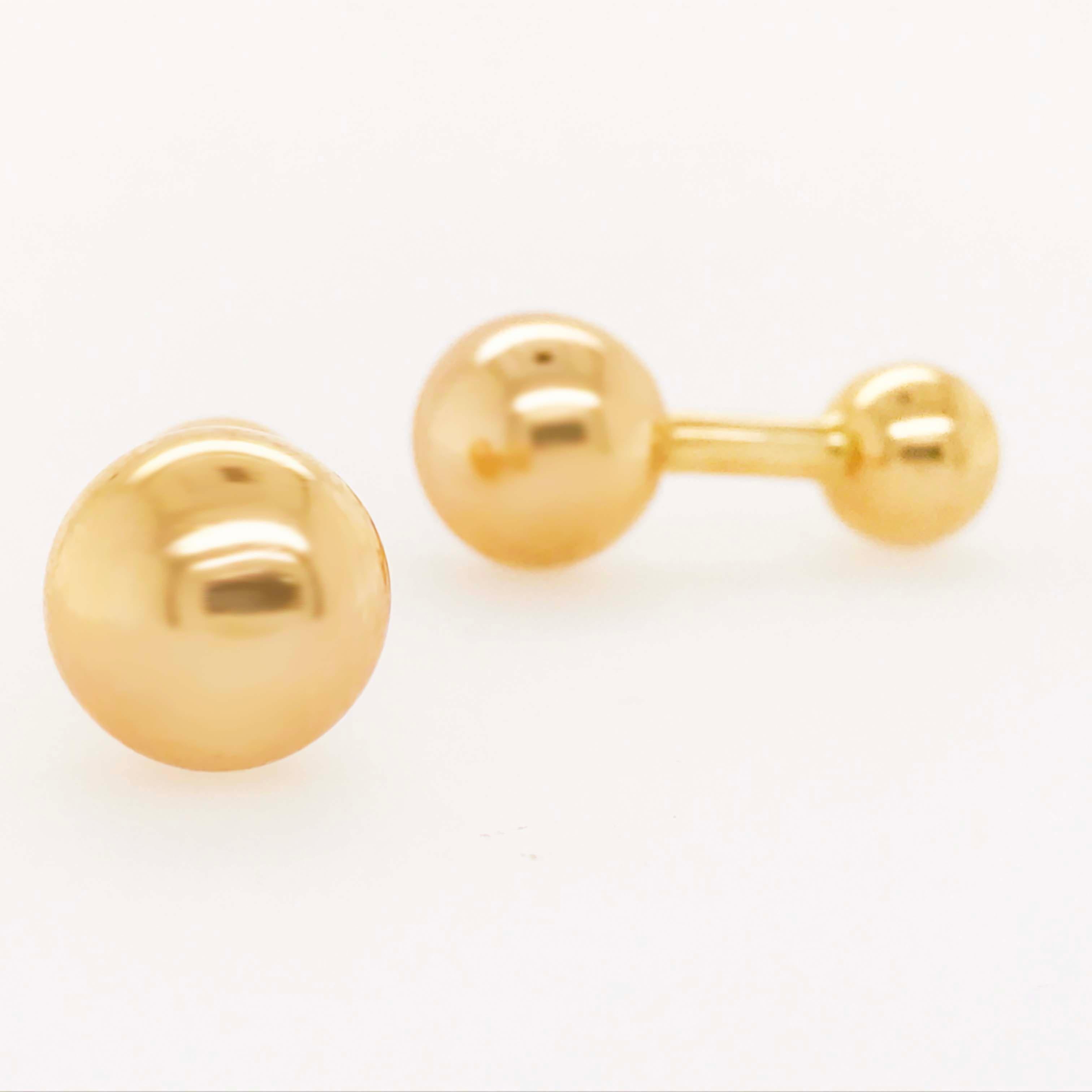These high polish, gold ball cuff-links are stylish and modern! With a clean, high polish finish on a round gold ball. These men's cuff-links are versatile and go with any formal wear! The 14 karat yellow gold cuff-links were carefully crafted and
