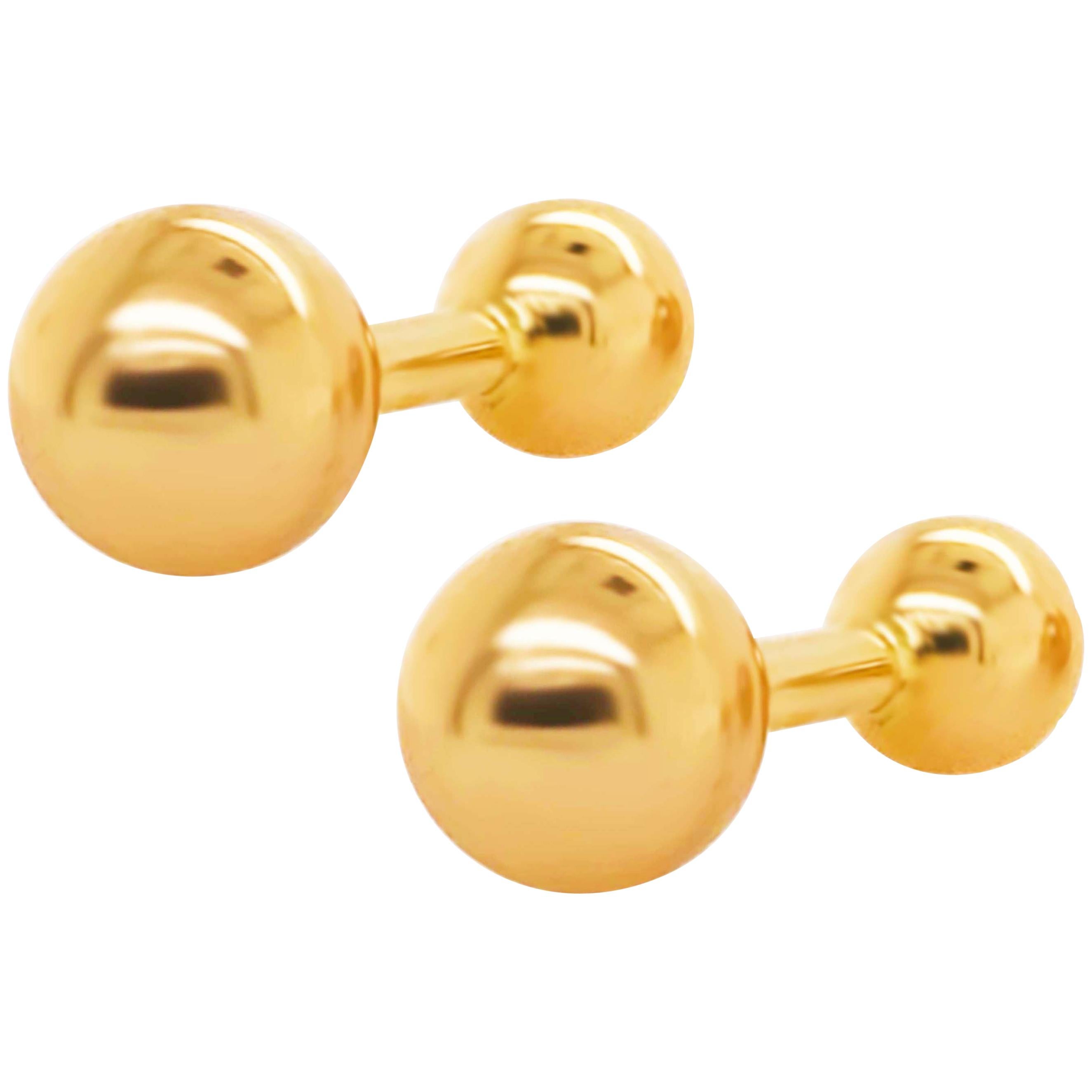 Gold Ball Cufflinks, Men's Cufflinks 14 Karat Yellow Gold Ball High Polish