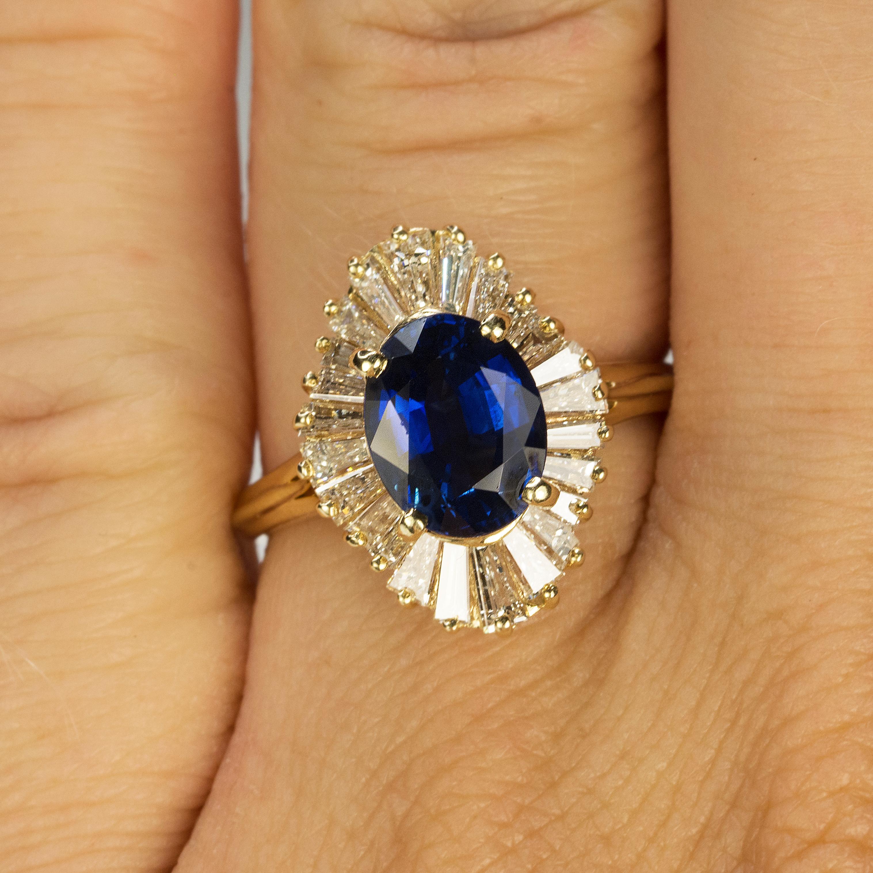 Women's or Men's Gold Ballerina Ring with Royal Blue Sapphire
