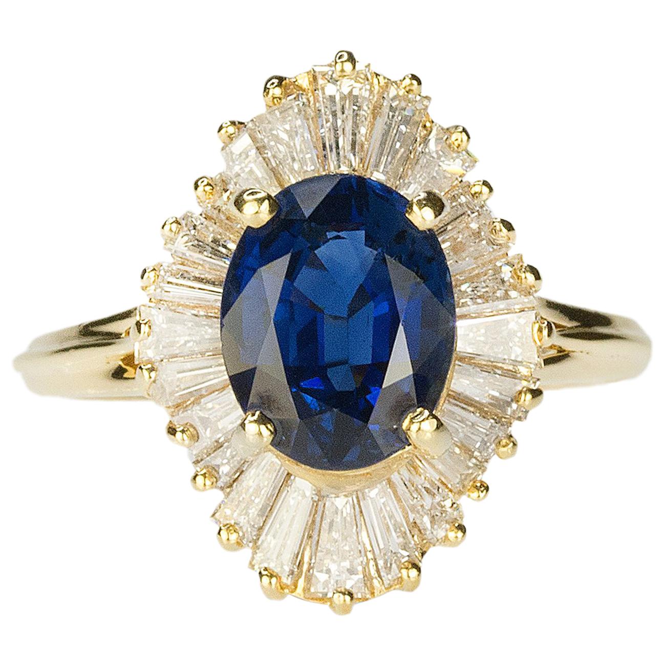 Gold Ballerina Ring with Royal Blue Sapphire