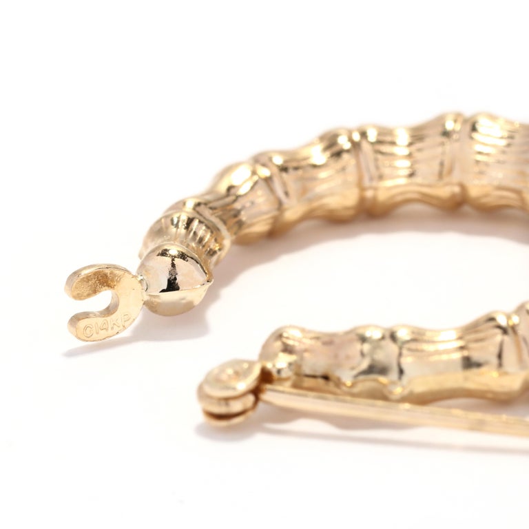 Gold Bamboo Hoop Earrings, 14K Gold, Bamboo Tube Hoops, Small Gold