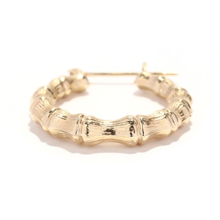 Gold Bamboo Hoop Earrings, 14K Gold, Bamboo Tube Hoops, Small Gold