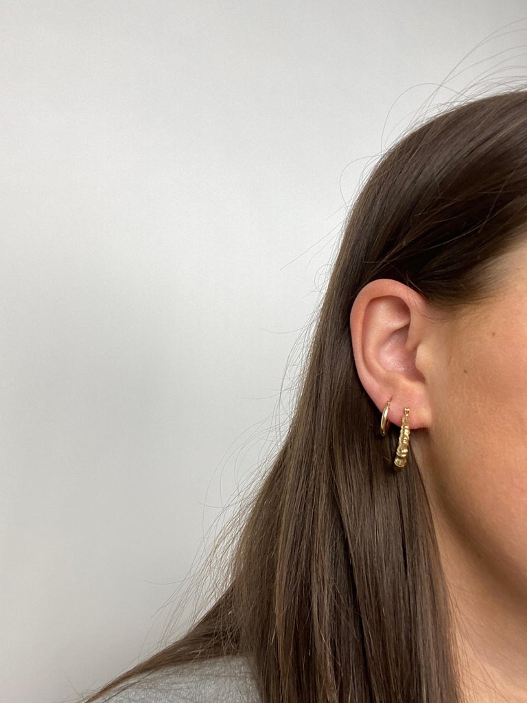 Gold Bamboo Hoop Earrings, 14K Gold, Bamboo Tube Hoops, Small Gold