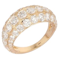 Gold Band Dual Diamond Rows 14K (or 18k upon request) Yellow Gold Ring
