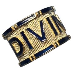 Divine Band Signet Ring Blue Enamel Victorian Style
