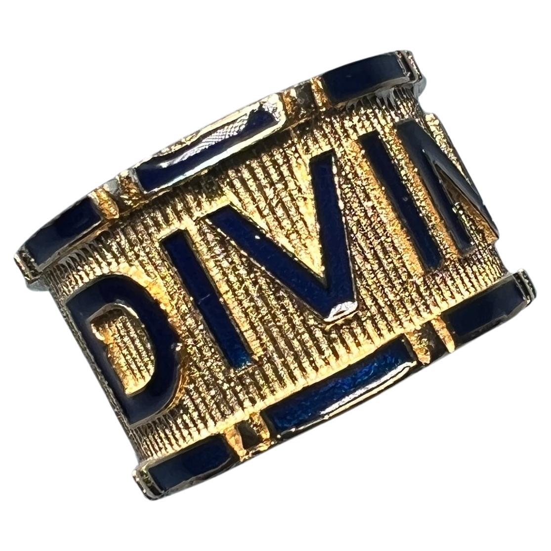 Divine Band Signet Ring Blue Enamel Victorian Style