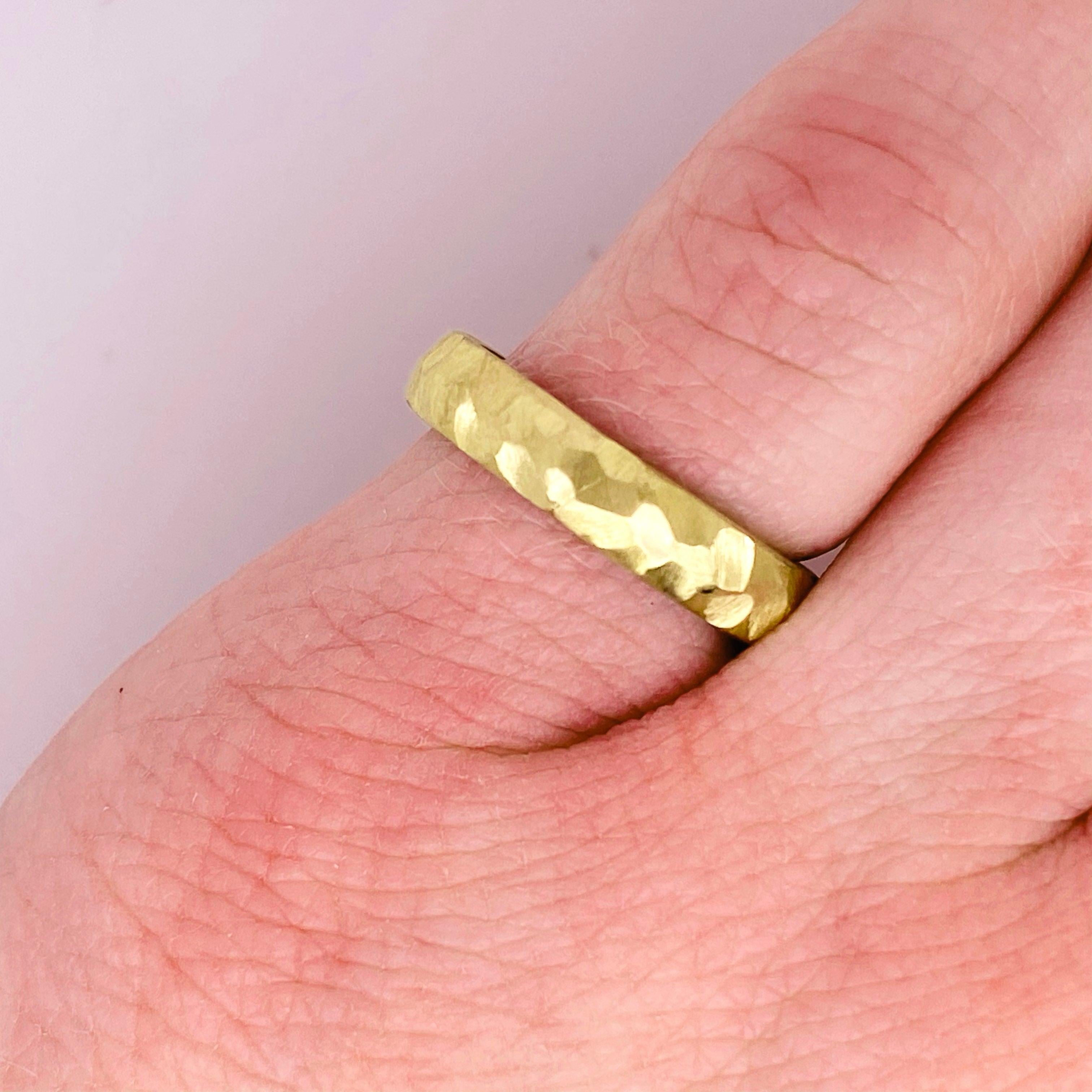 For Sale:  Gold Band Ring, Hammered, Yellow Gold, Handmade, Wedding Band, Stackable 2