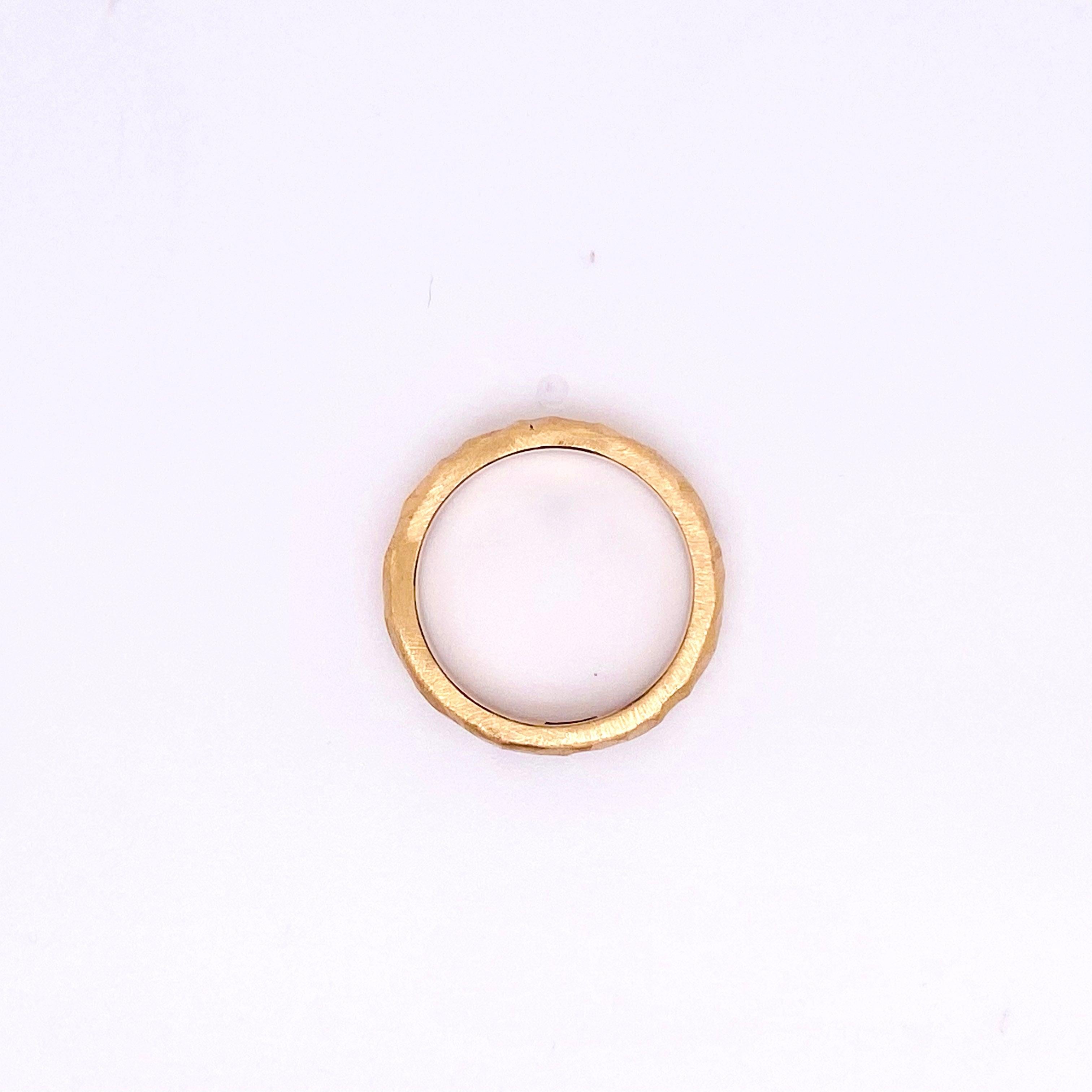 For Sale:  Gold Band Ring, Hammered, Yellow Gold, Handmade, Wedding Band, Stackable 3