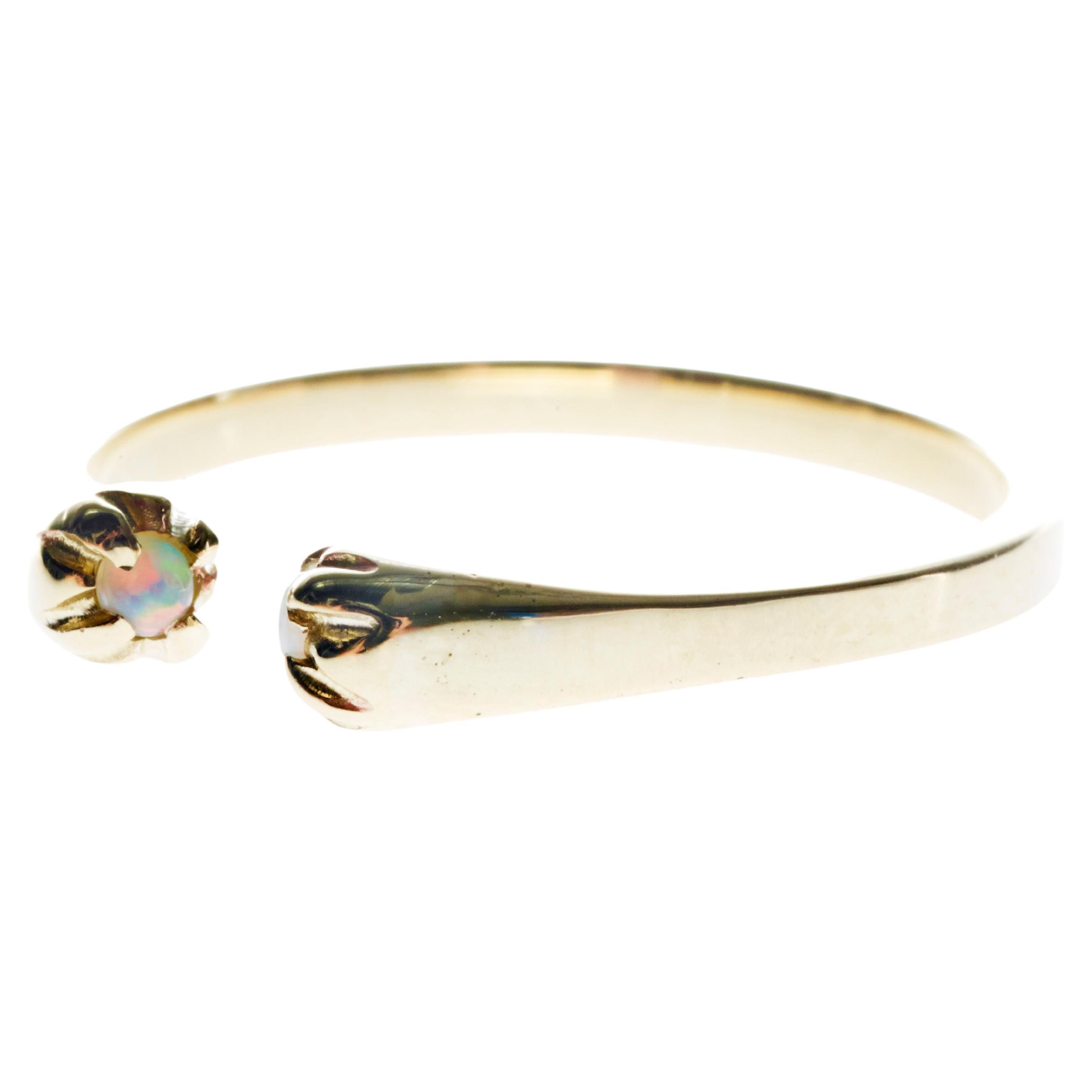 Gold Band Ring White Diamond Opal Adjustable Stackable J Dauphin For Sale