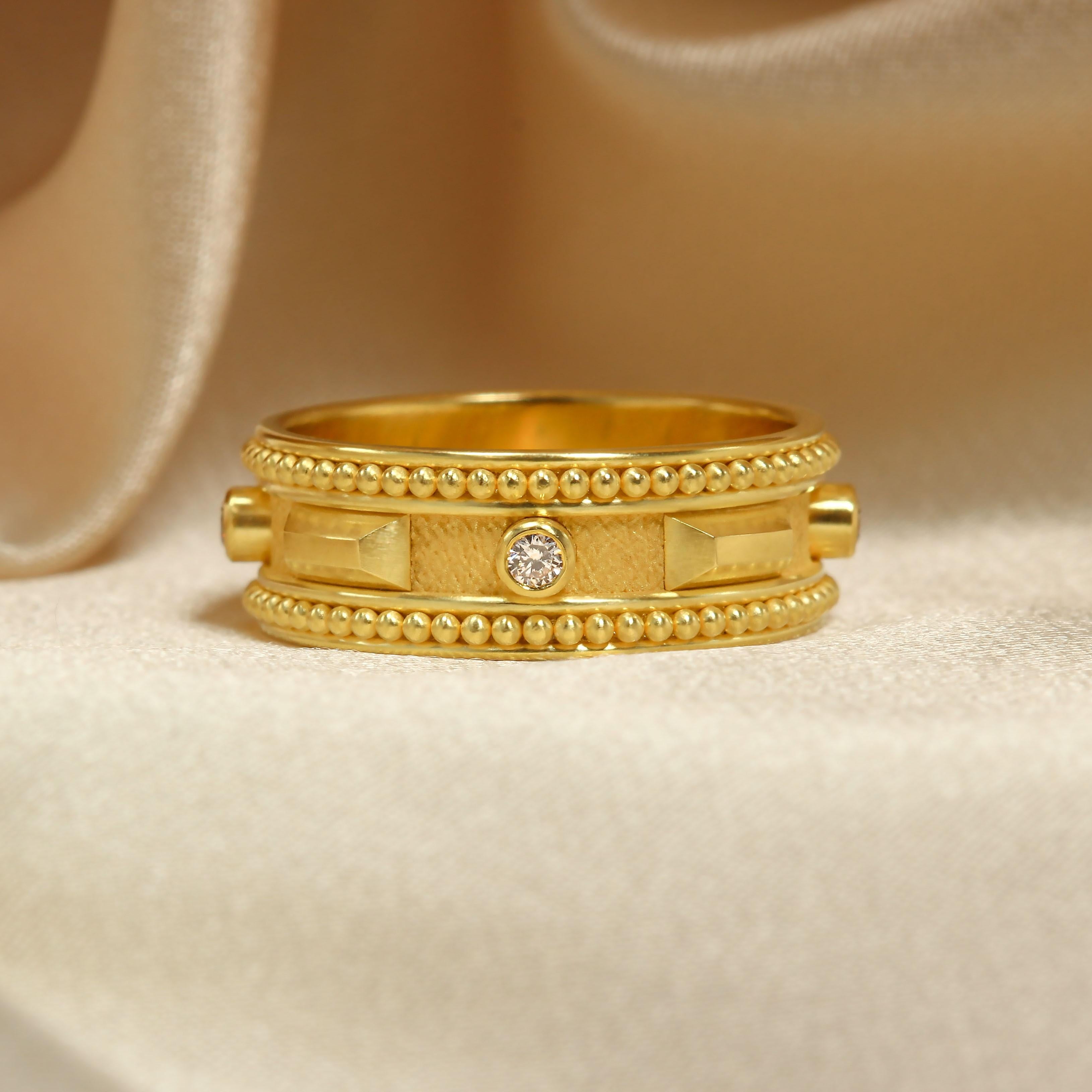 Byzantine Gold Band Ring with Diamonds For Sale