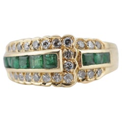 Goldband Ring mit Smaragden und Diamanten 14k Gelbgold
