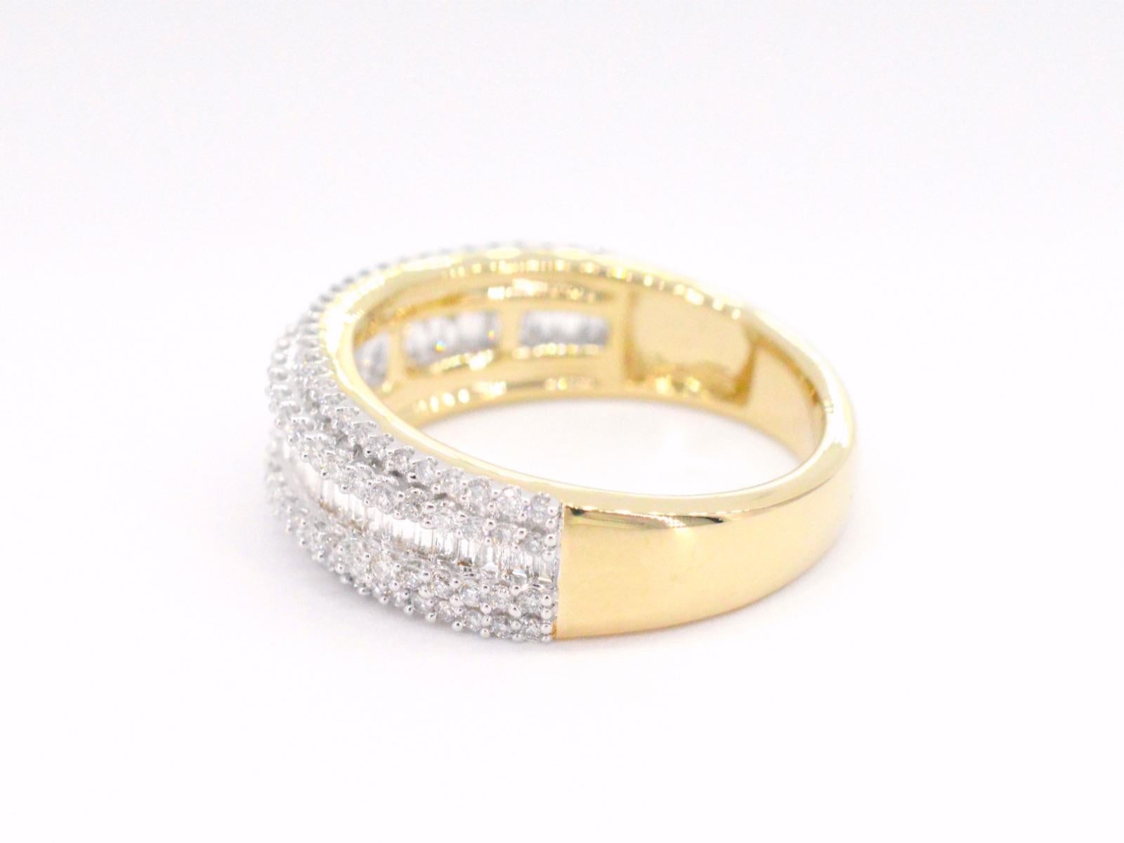 Brilliant Cut Gold Band Ring with Five Rows of Diamonds 1.00 Carat For Sale