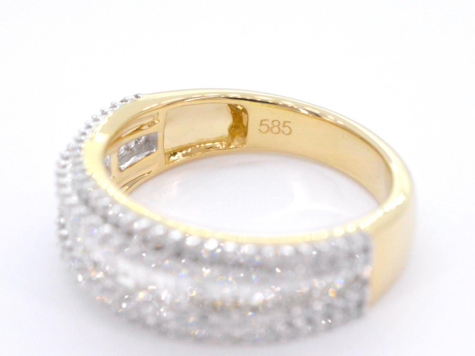 Women's Gold Band Ring with Five Rows of Diamonds 1.00 Carat For Sale