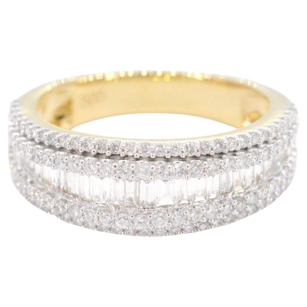 Gold Band Ring with Five Rows of Diamonds 1.00 Carat For Sale