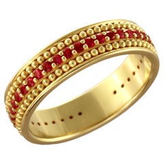 Gold Band Ring with Rubies and Granulations